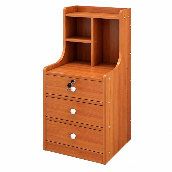 RK Furnitures 3 Drawer Bedside Table with Open Shelves – Habana, 30x16x12 Inch