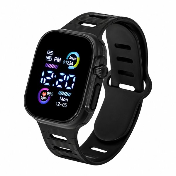 Silicone Multicolor LED Sports Watch – Black