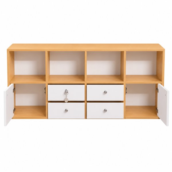 RK Engineered Wood Bookshelf Storage Cabinet – Beige-White